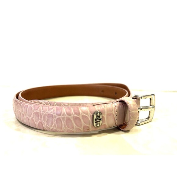 Woman's Ralph Lauren Belt Genuine Leather Faux Reptile Croc Pattern 3/4” Wide M - Picture 2 of 8